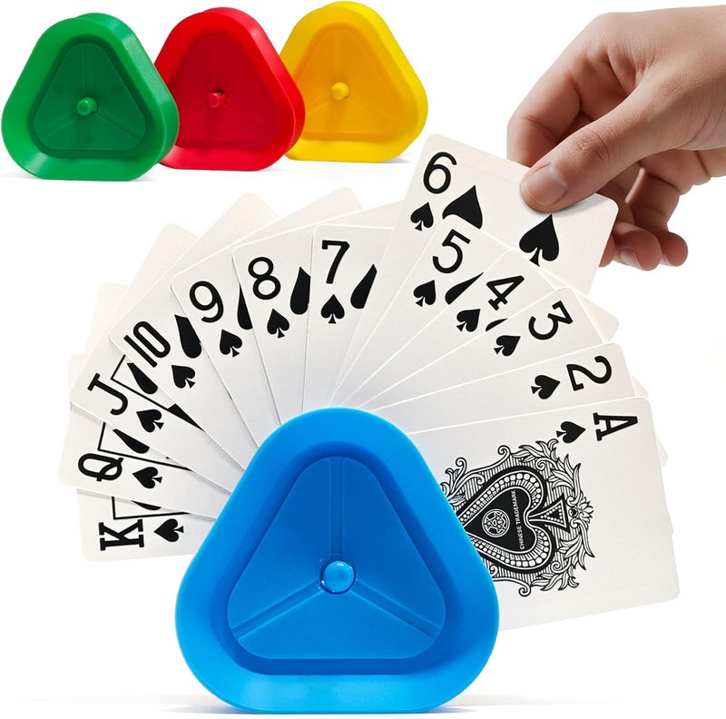 LEAFORIA Playing Card Holders 4 Pack - Triangle Hands Free Card Holder for Kids, Adults, Seniors | Plastic Card Holders for Poker, Game Nights, Classroom Activities (4 Colors) - Image 1